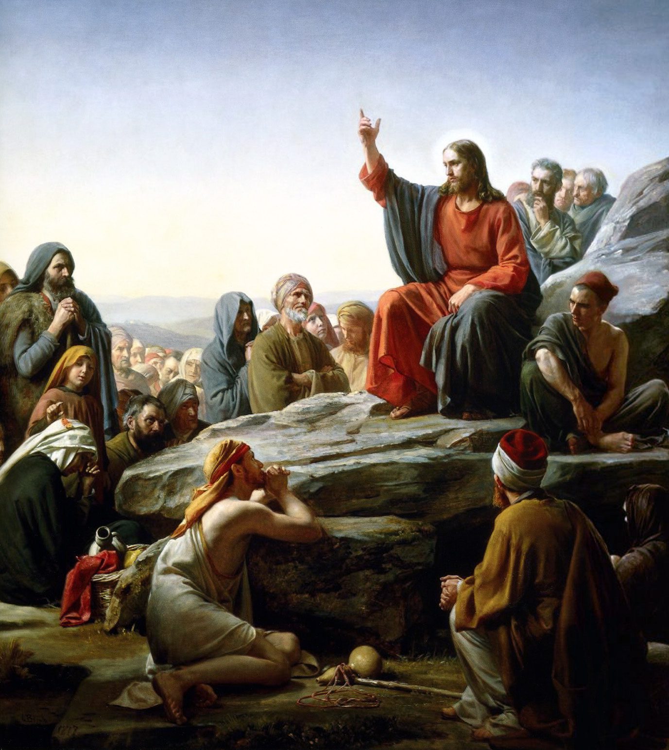 Jesus teaching the crowds on the mountain