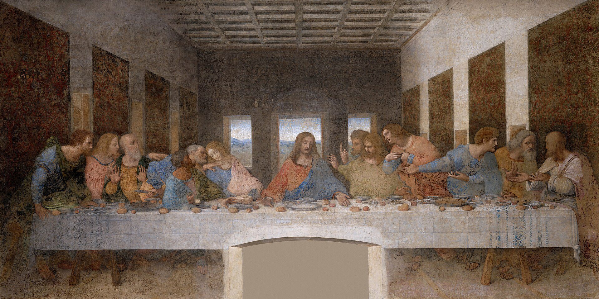 Jesus at table with the twelve apostles